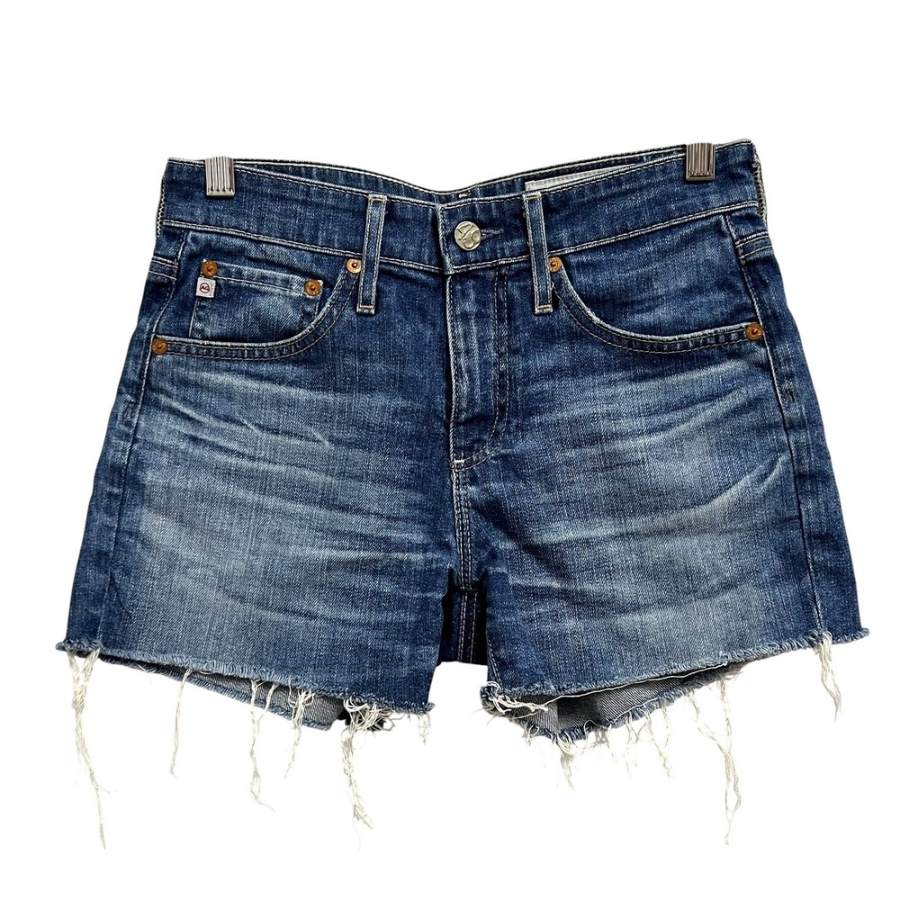 AG Adriano Goldschmied Denim Shorts Womens 23 Blue Raw Hem Cutoff Whiskered